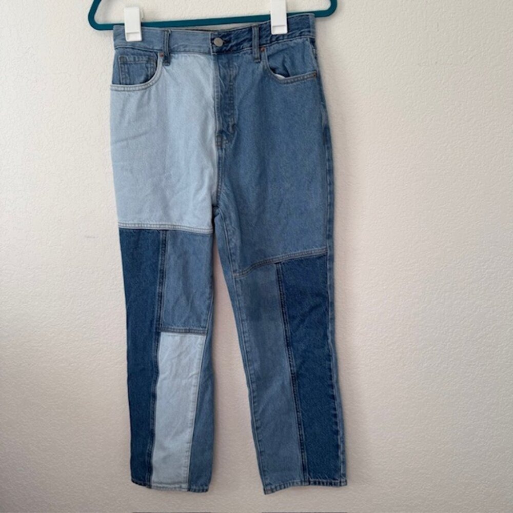 PacSun High Rise Straight Patchwork Blue Denim Jeans Size 28 Button Fly